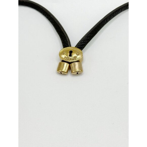 Fossil Gold Tone Chain Adjustable Leather Necklace 26" - Picture 2 of 2